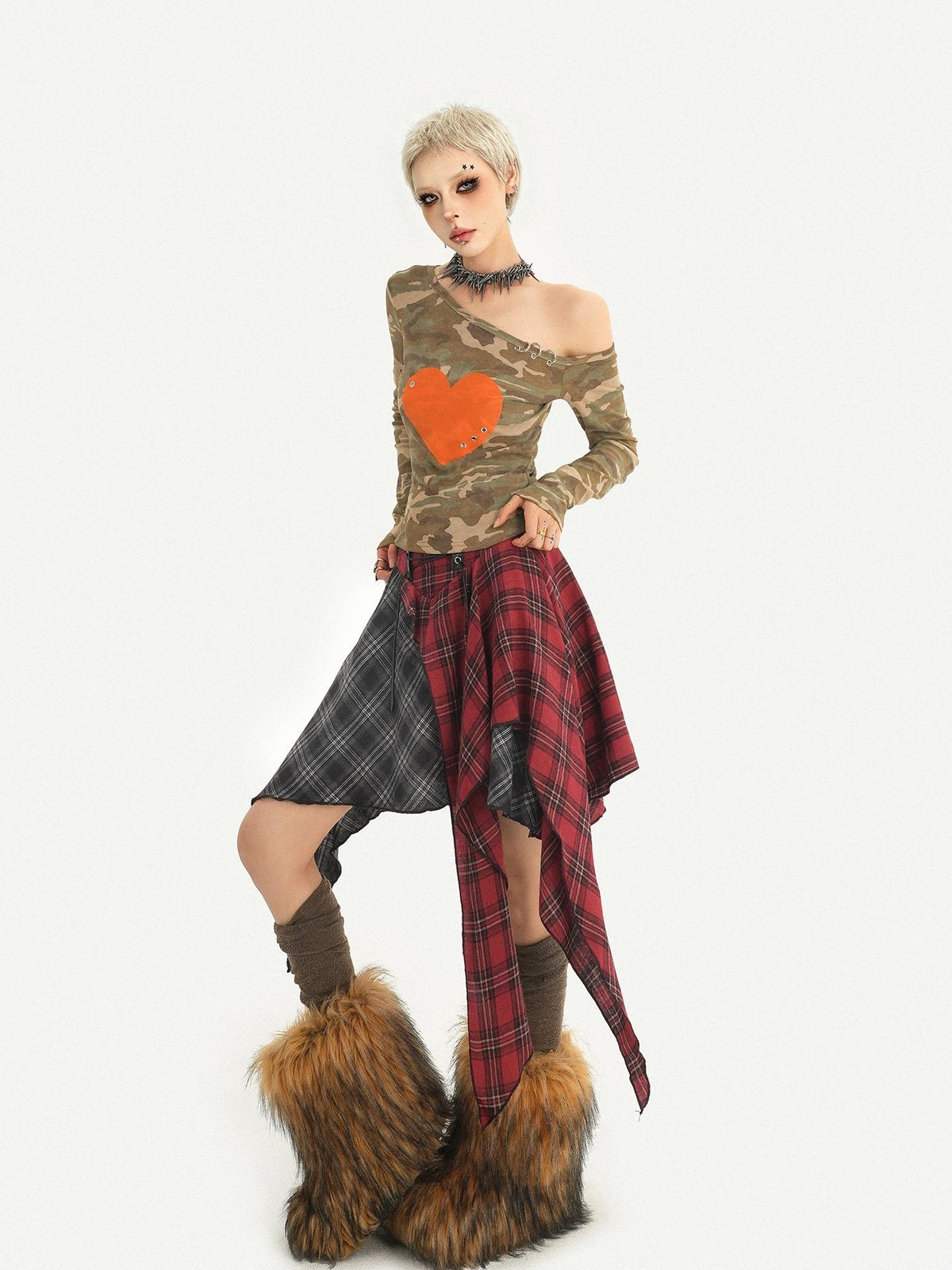 Nico Molly Punk Moto Asymmetric High Waist Lace Up A Line Women&