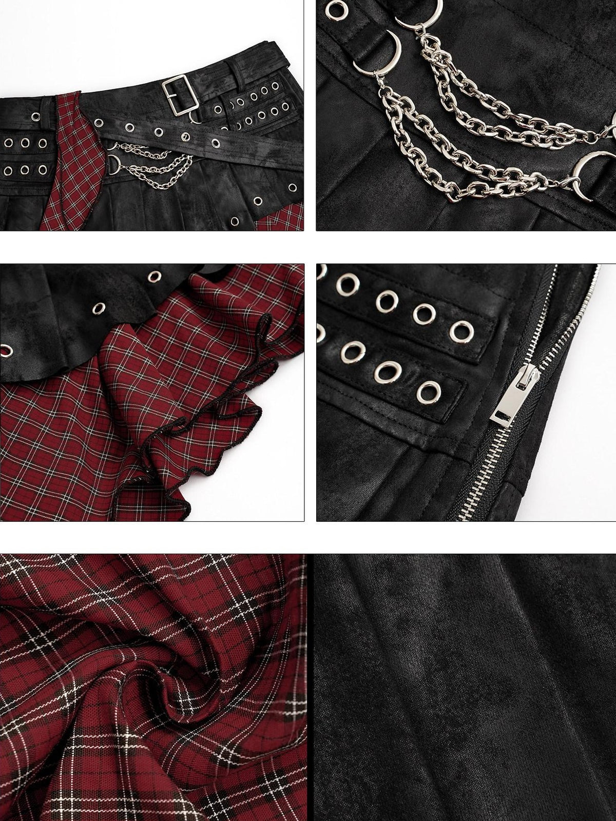 Nico Molly Punk Rock Plaid Patchwork Asymmetric Tassel Low Waist Women&