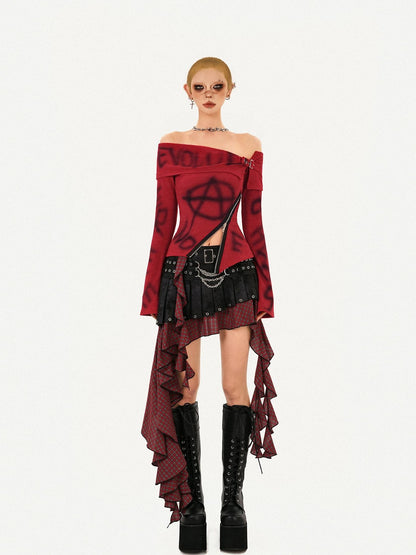 Nico Molly Punk Rock Plaid Patchwork Asymmetric Tassel Low Waist Women&