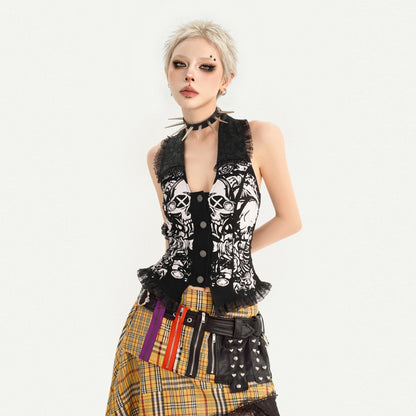 Nico_Molly_Punk_Skull_Print_Lace_Splice_U_Neck_Slim_Fit_Women&