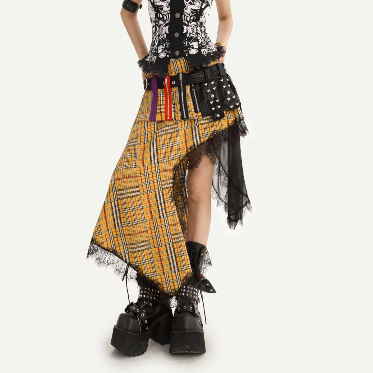 Nico_Molly_Punk_Skull_Print_Lace_Splice_U_Neck_Slim_Fit_Women&