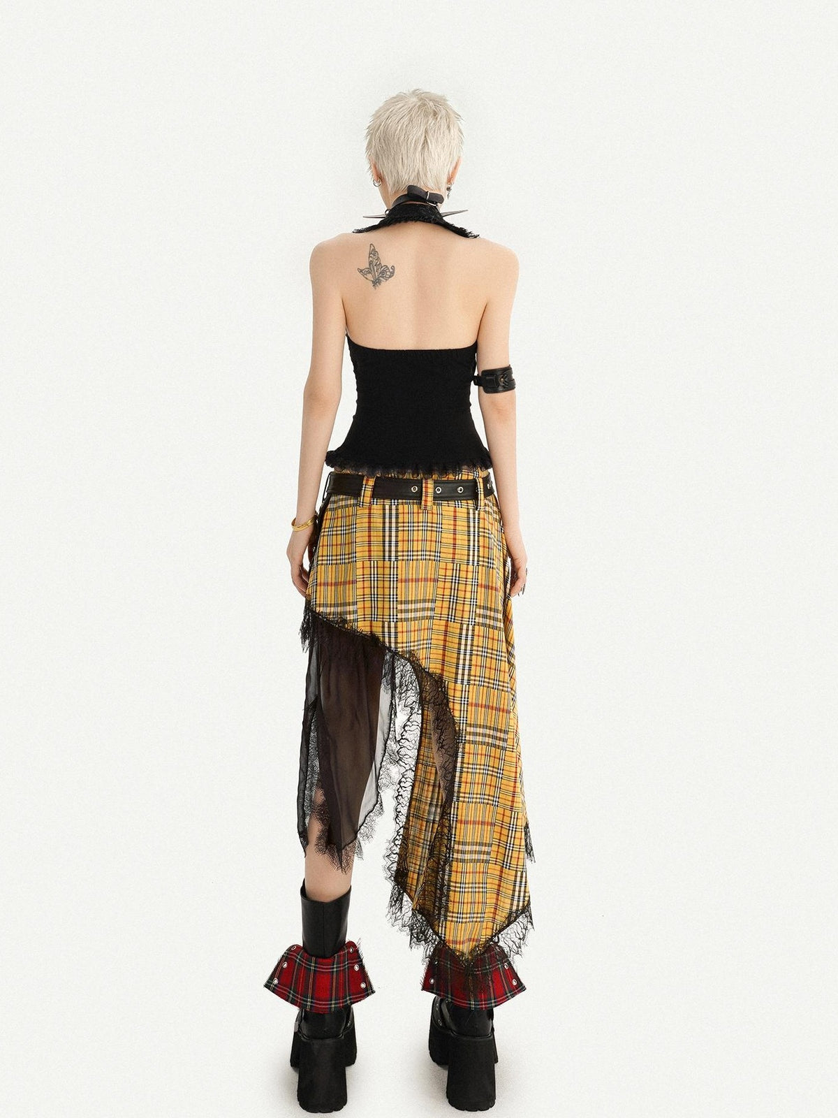 Nico Molly Punk Skull Print Lace Splice U Neck Slim Fit Women&