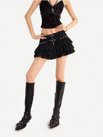 Nico Molly Punk Tassel V-neck A Line Thin Strap Cropped Black Women&