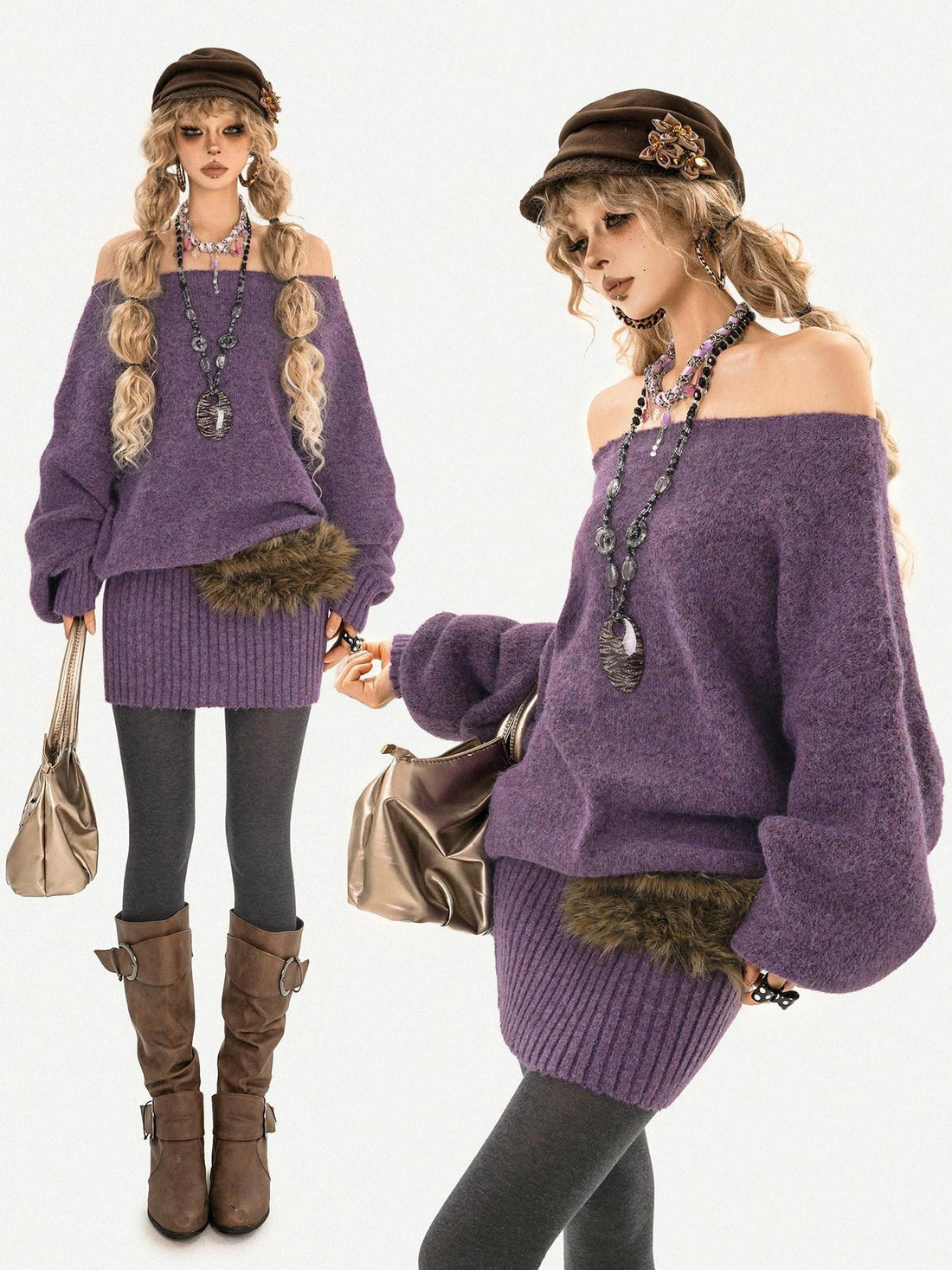 Nico Molly Purple Asymmetric One Shoulder Batwing Slim Women&