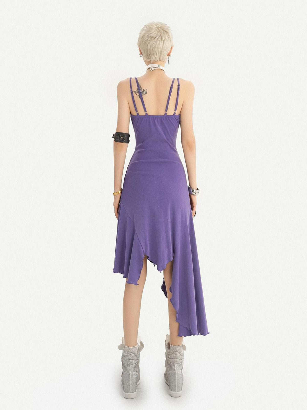 Nico Molly Purple Gothic Printed Asymmetric Hem Spaghetti Strap Women&
