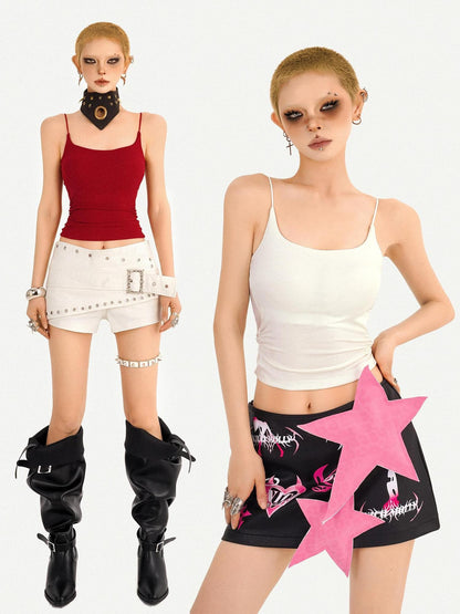 Nico Molly Red A Line Narrow Straps Sexy Slim Fit Cropped Women&