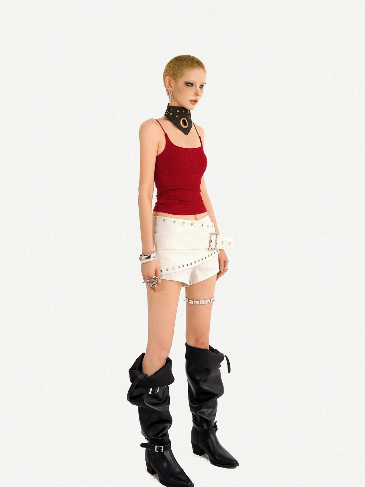 Nico Molly Red A Line Narrow Straps Sexy Slim Fit Cropped Women&