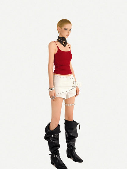 Nico Molly Red A Line Narrow Straps Sexy Slim Fit Cropped Women&