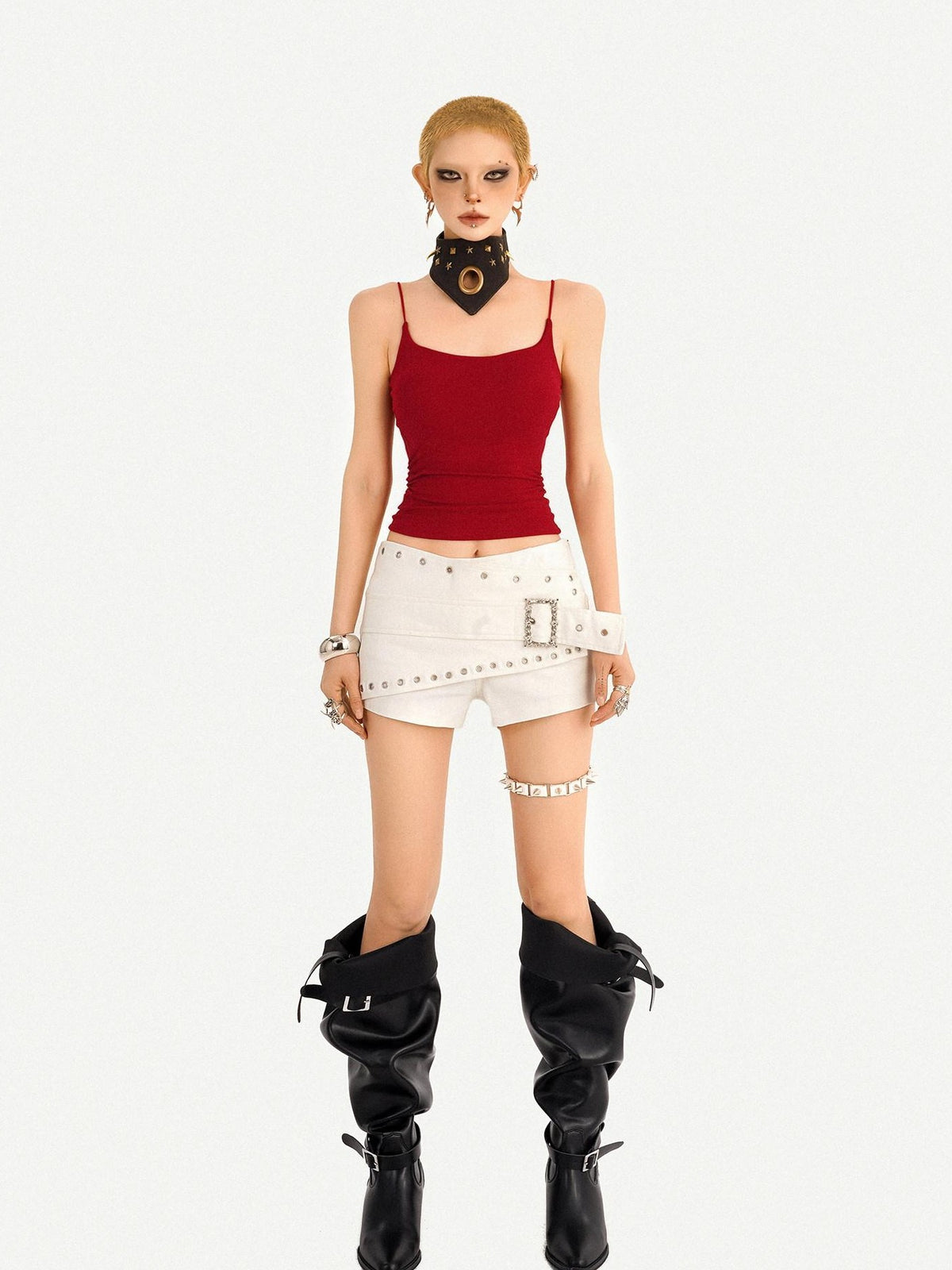 Nico Molly Red A Line Narrow Straps Sexy Slim Fit Cropped Women&