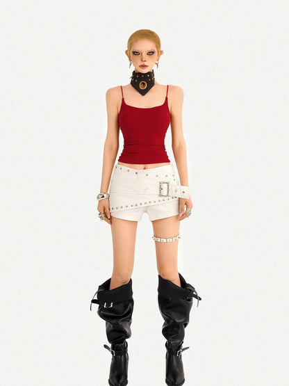 Nico Molly Red A Line Narrow Straps Sexy Slim Fit Cropped Women&
