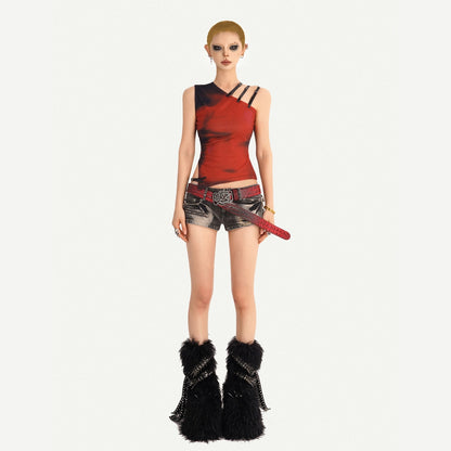 Nico_Molly_Red_Asymmetrical_Off_Shoulder_Twist_Knot_Narrow_Strap_Slim_Women&