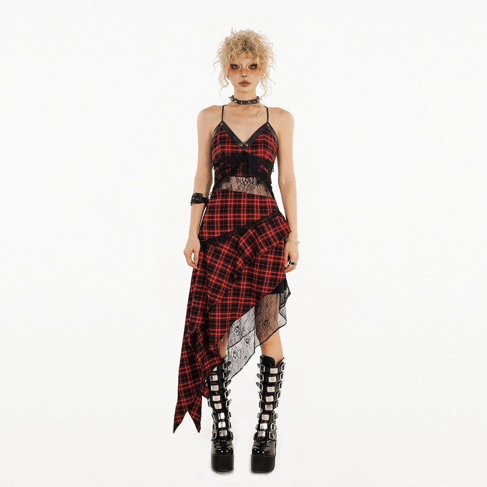 Nico_Molly_Red_Black_Plaid_Lace_Spliced_Irregular_A_Line_Women&