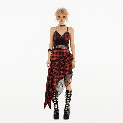 Nico_Molly_Red_Black_Plaid_Lace_Spliced_Irregular_A_Line_Women&