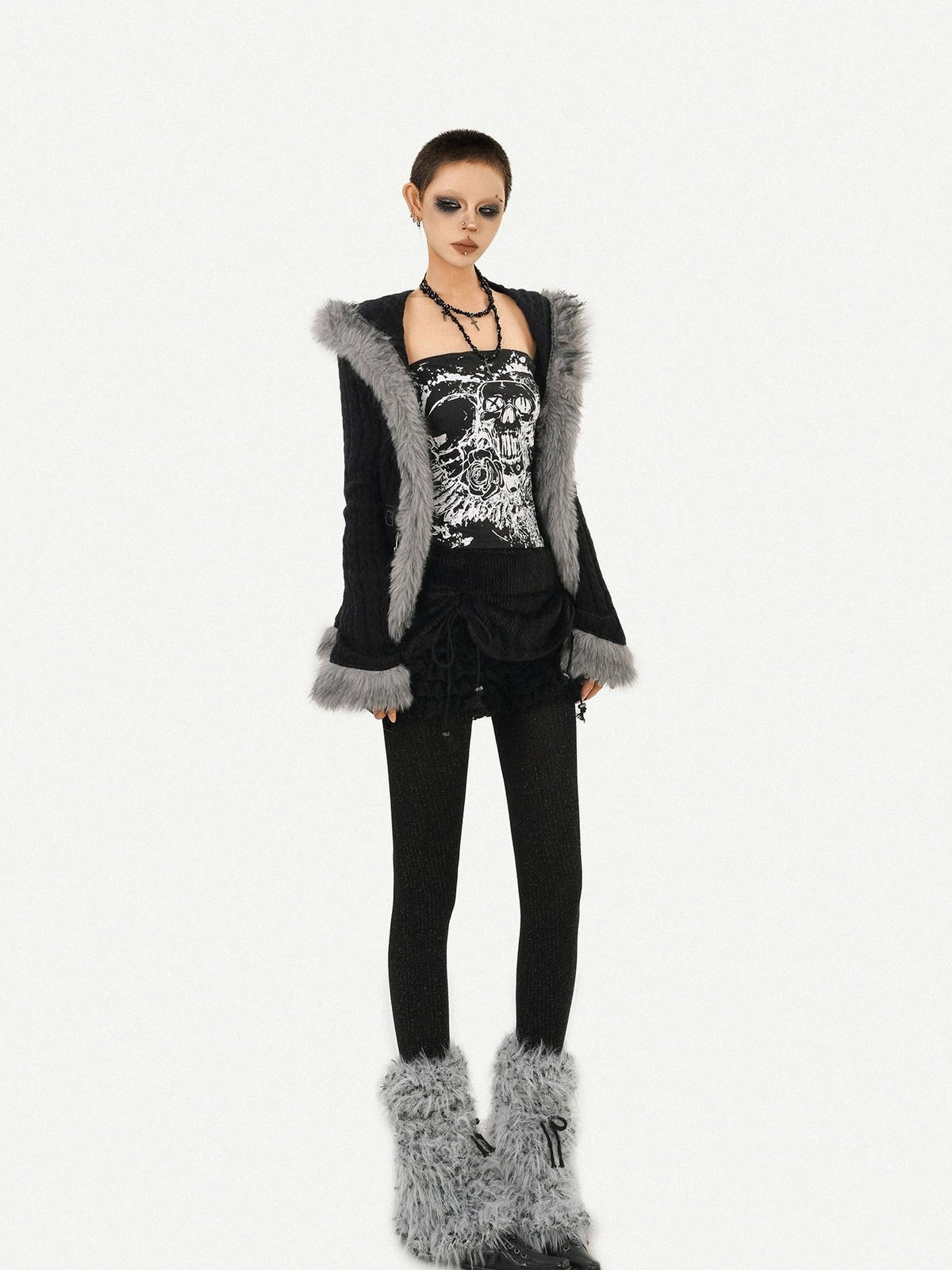 Nico Molly Red Black Skull Print Punk Gothic Bardot Cropped Slim Fit Women&