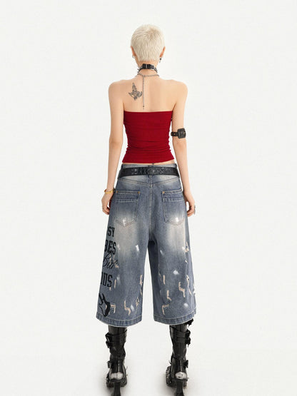 Nico Molly Red Gothic Studded Print Slim Fit Street Punk Women&