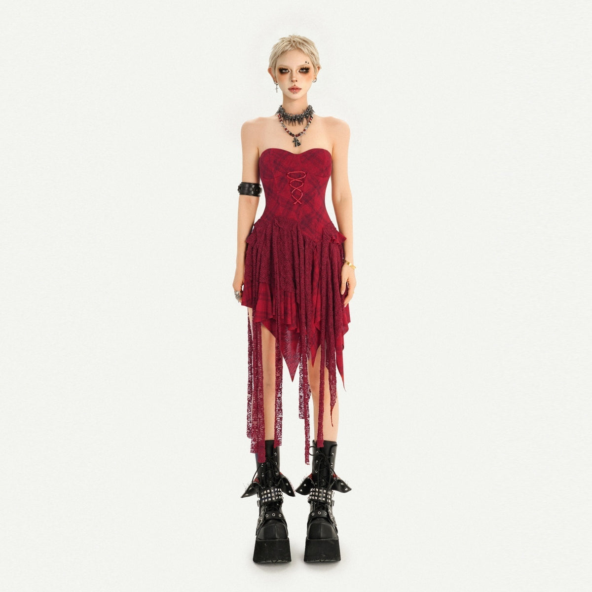Nico_Molly_Red_Lace_Up_Waist_Cinch_Punk_Strapless_Women&