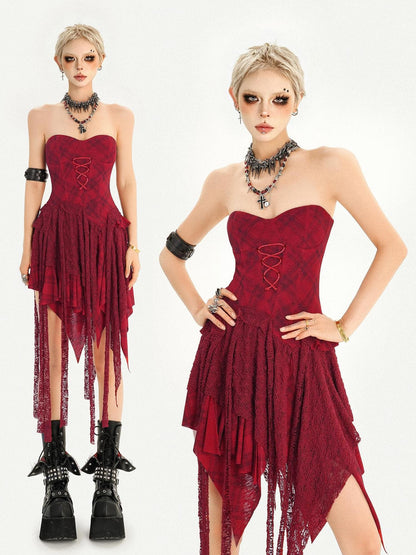 Nico Molly Red Lace Up Waist Cinch Punk Strapless Women&