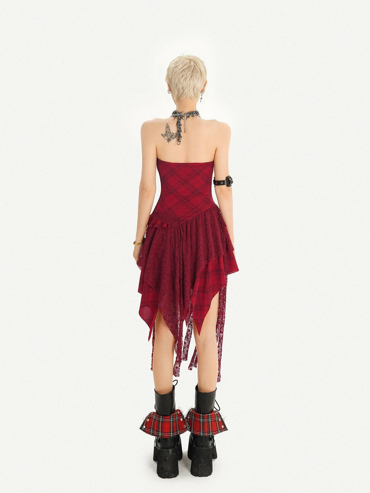Nico Molly Red Lace Up Waist Cinch Punk Strapless Women&