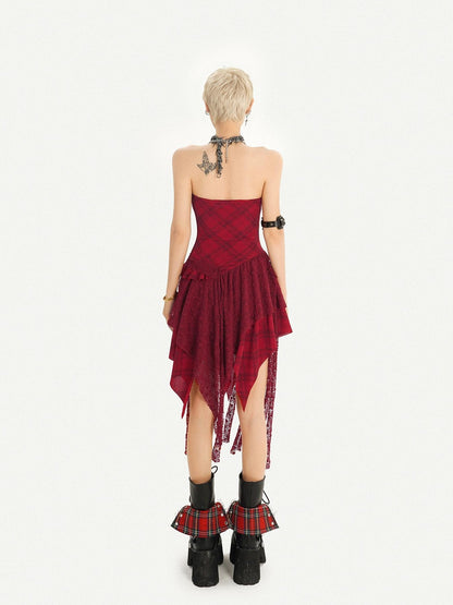 Nico Molly Red Lace Up Waist Cinch Punk Strapless Women&