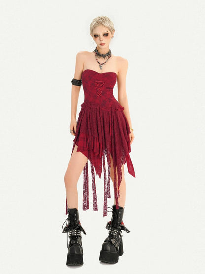 Nico Molly Red Lace Up Waist Cinch Punk Strapless Women&