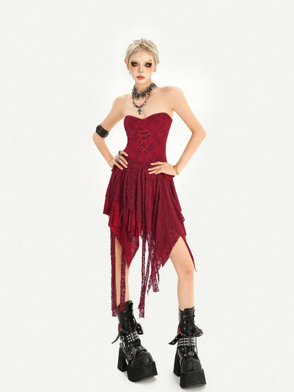Nico Molly Red Lace Up Waist Cinch Punk Strapless Women&