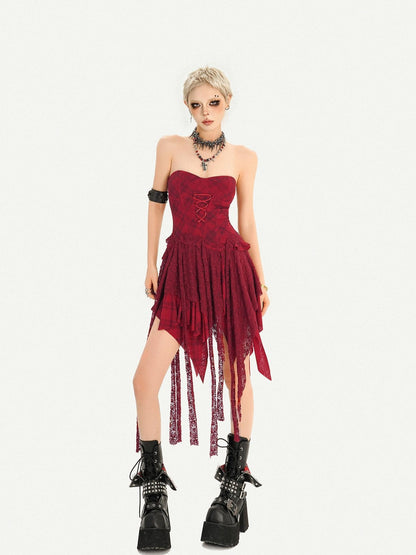 Nico Molly Red Lace Up Waist Cinch Punk Strapless Women&