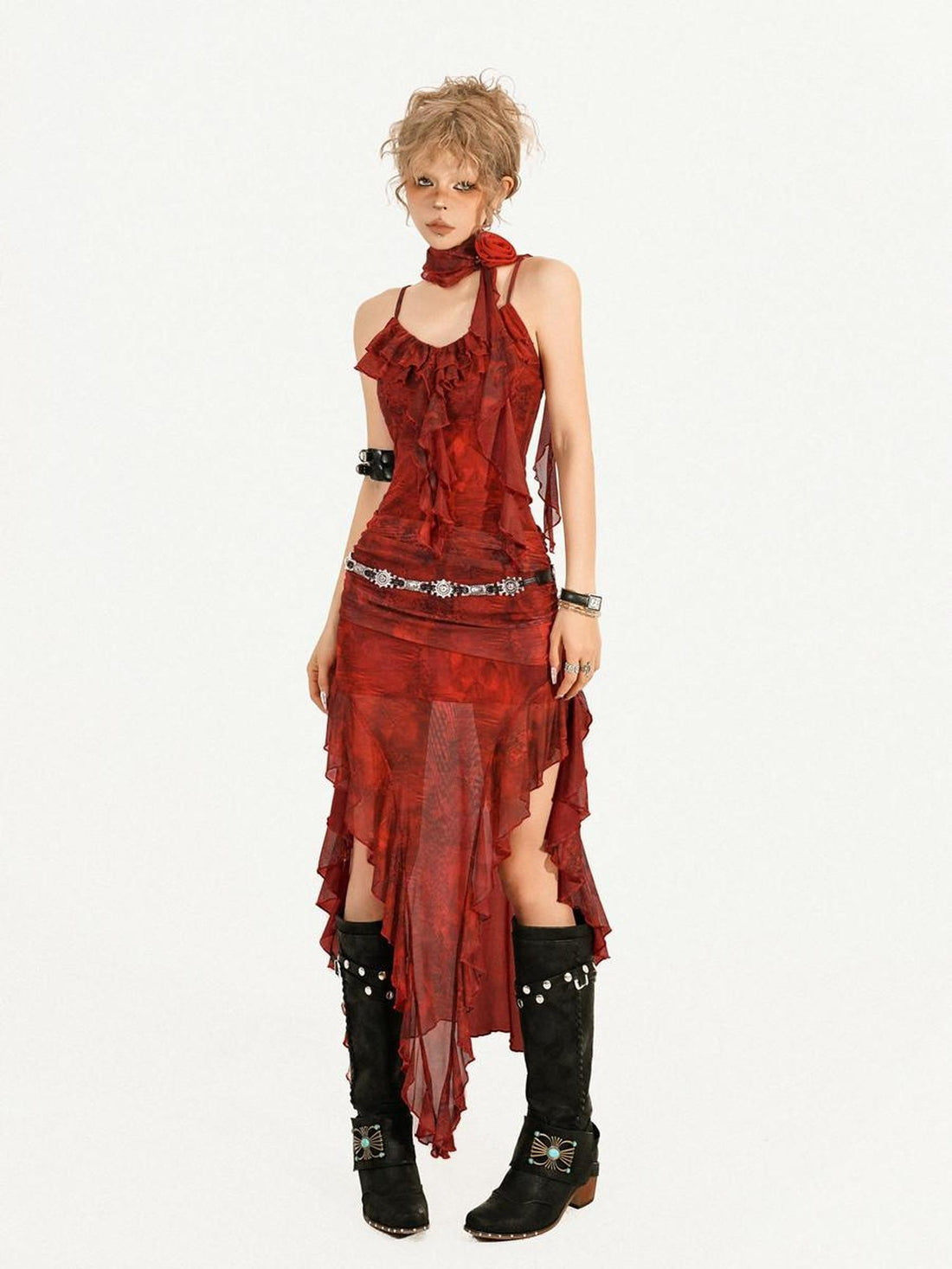 Nico Molly Red Tie Dye Irregular Spaghetti Strap Women&