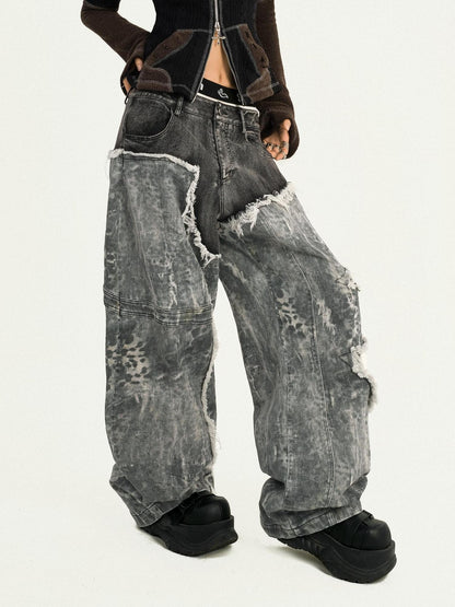 Nico Molly Retro Black Patchwork Frayed Hem Low Waist Women&