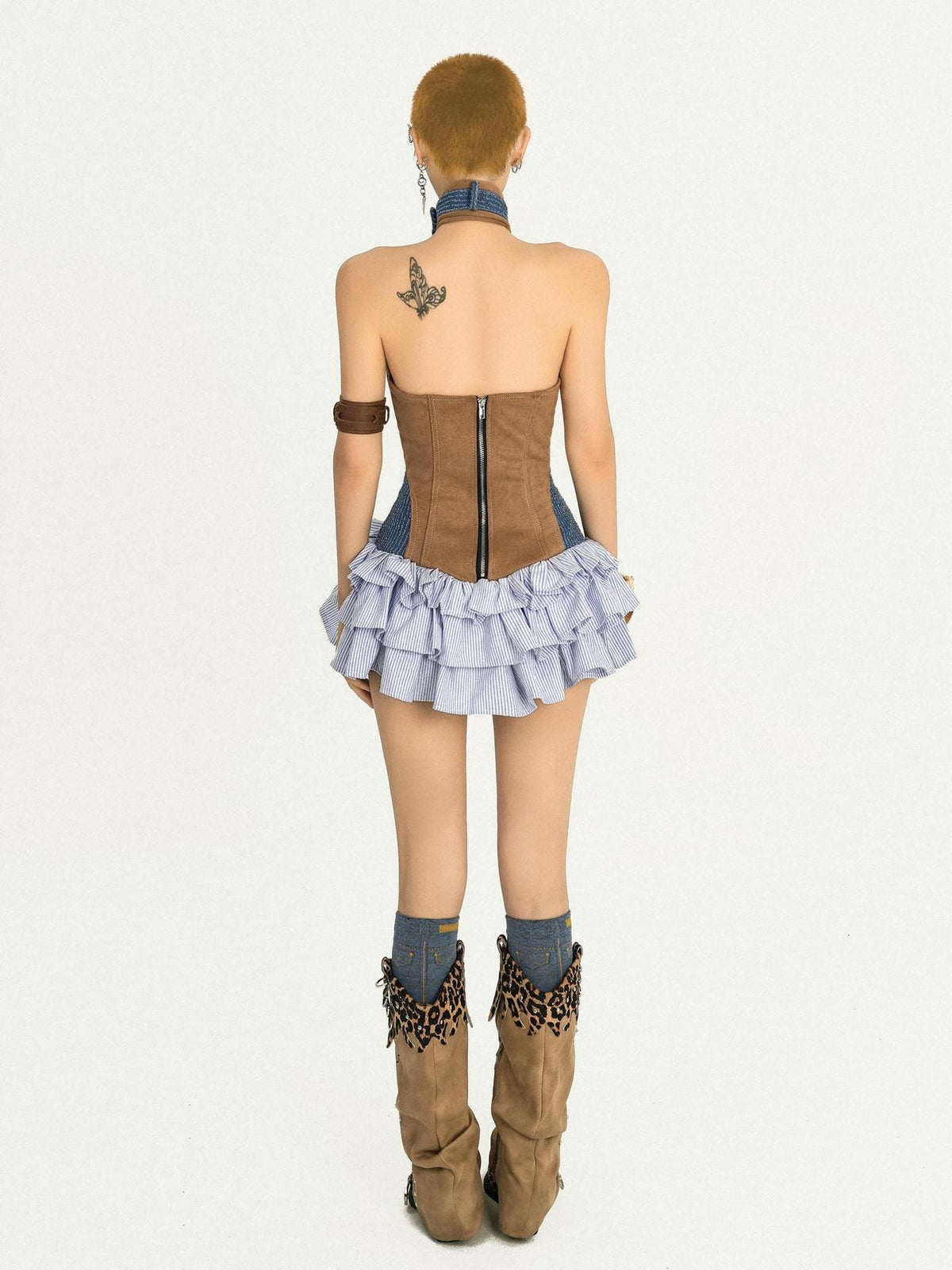 Nico Molly Retro Contrast Color Tiered Backless Tie Waist Women&