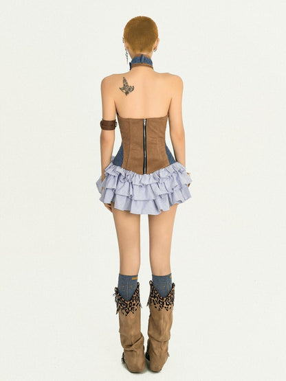 Nico Molly Retro Contrast Color Tiered Backless Tie Waist Women&