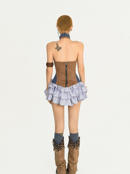 Nico Molly Retro Contrast Color Tiered Backless Tie Waist Women&