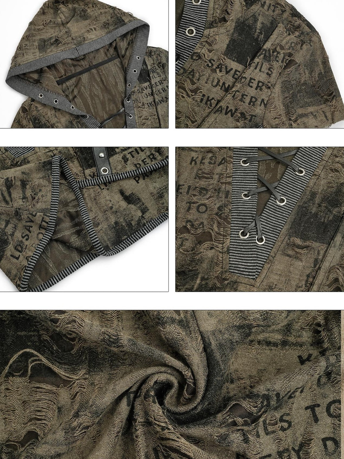 Nico Molly Retro Distressed Tie V-neck Hooded Letter Print Women&
