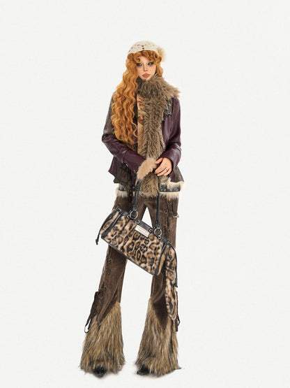 Nico Molly Retro Fur Trim Lace Up Zipper Mid High Waist Women&