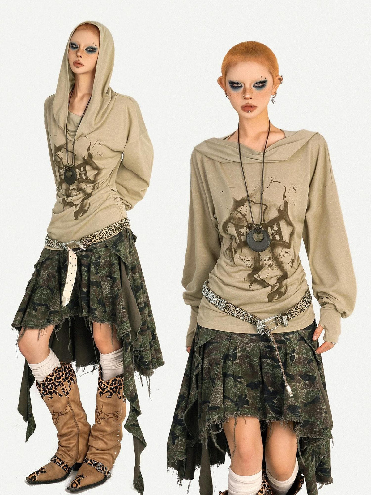 Nico Molly Retro Hooded Skull Print Women&
