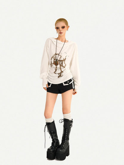 Nico Molly Retro Hooded Skull Print Women&