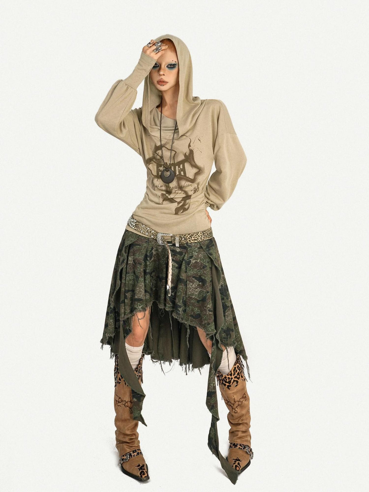 Nico Molly Retro Hooded Skull Print Women&