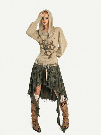 Nico Molly Retro Hooded Skull Print Women&