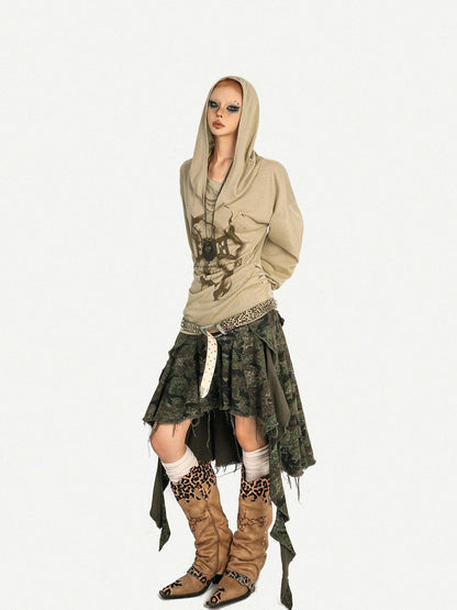 Nico Molly Retro Hooded Skull Print Women&