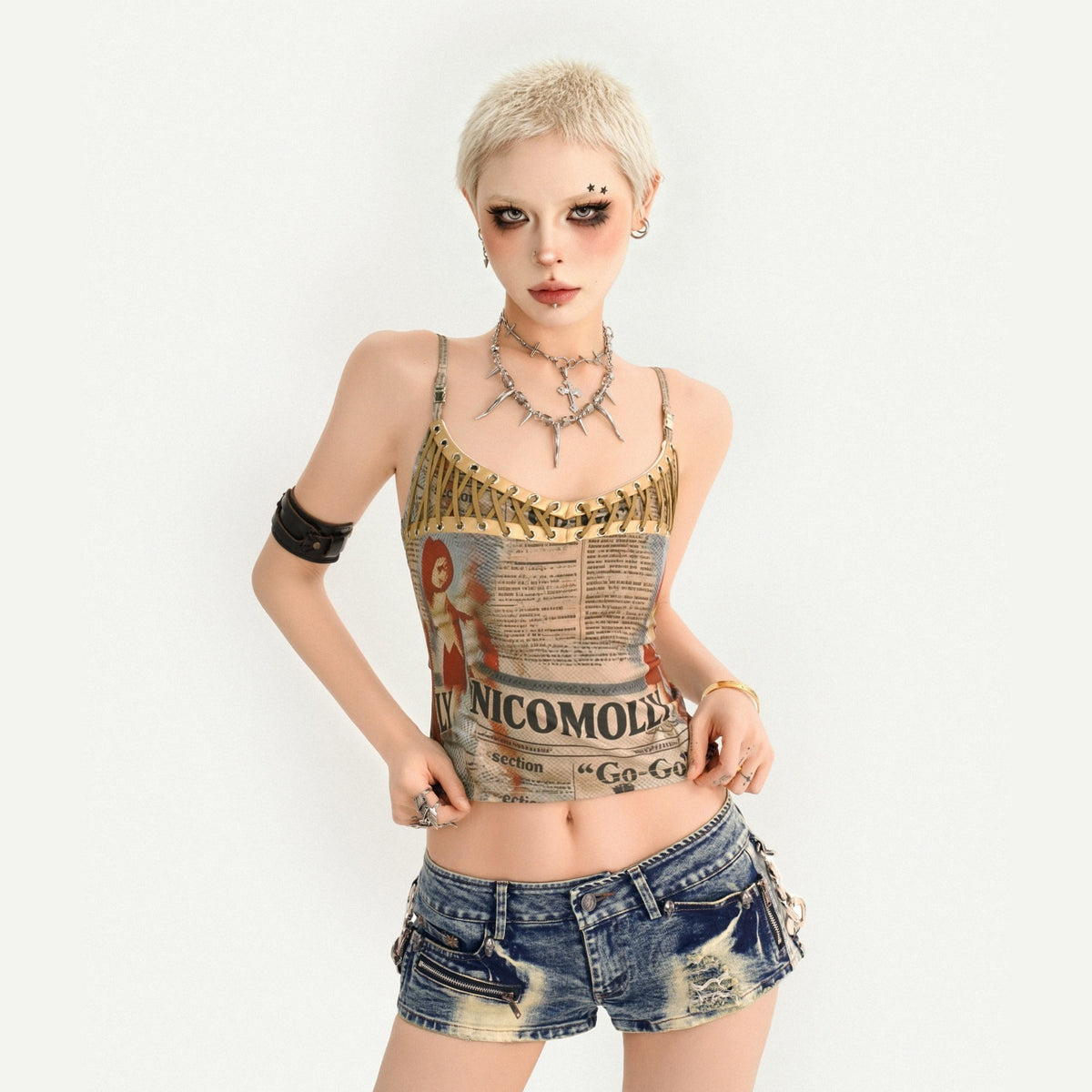 Nico_Molly_Retro_Newspaper_Print_Lace_Up_Punk_Strappy_Women&