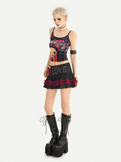 Nico Molly Retro Playful Character Print Lace Up Slimming Women&