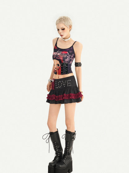 Nico Molly Retro Playful Character Print Lace Up Slimming Women&