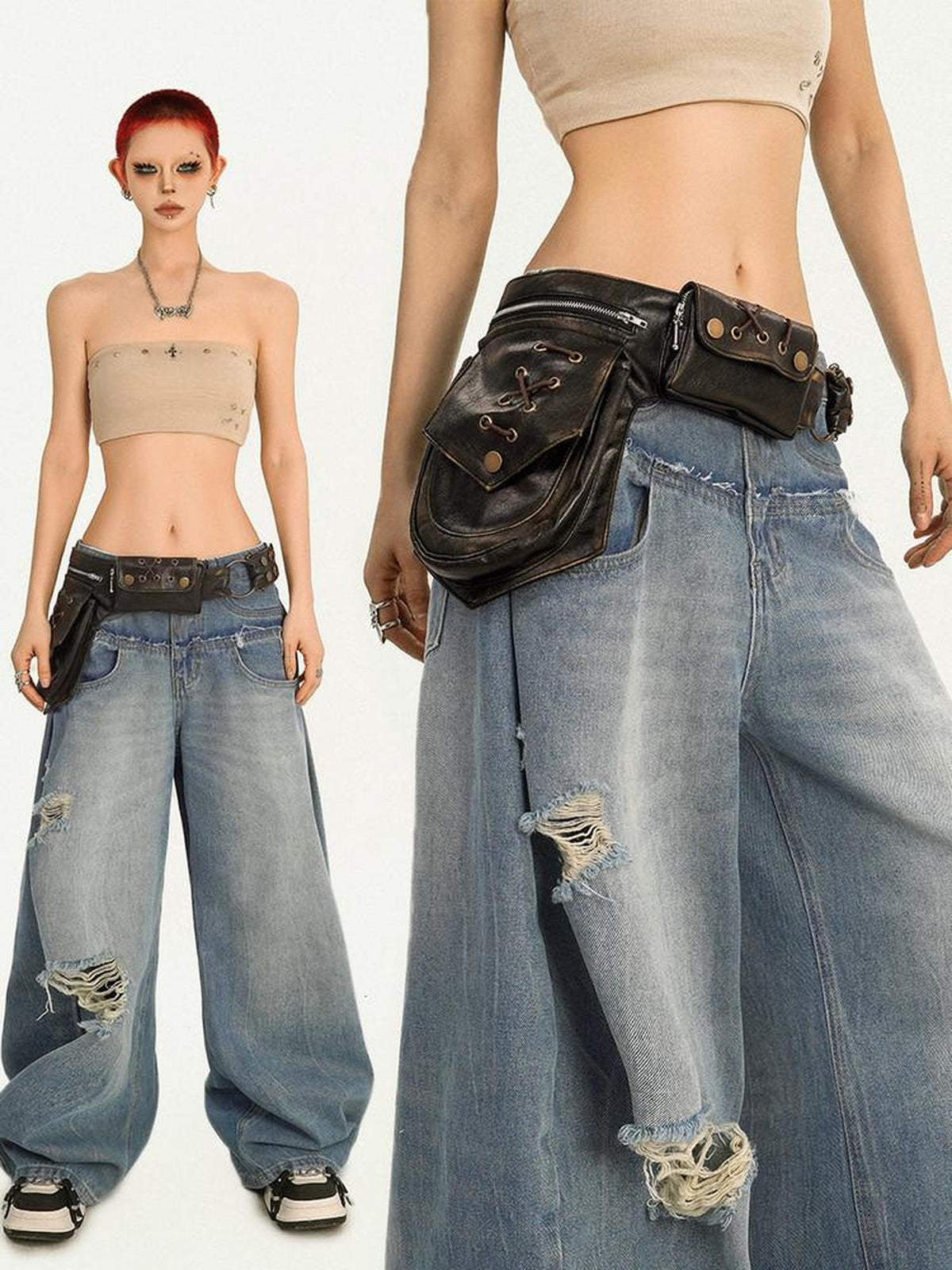 Nico Molly Retro Punk Biker Leather Waist Corset Belt Unique Design Women&