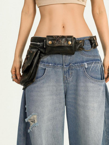 Nico Molly Retro Punk Biker Leather Waist Corset Belt Unique Design Women&