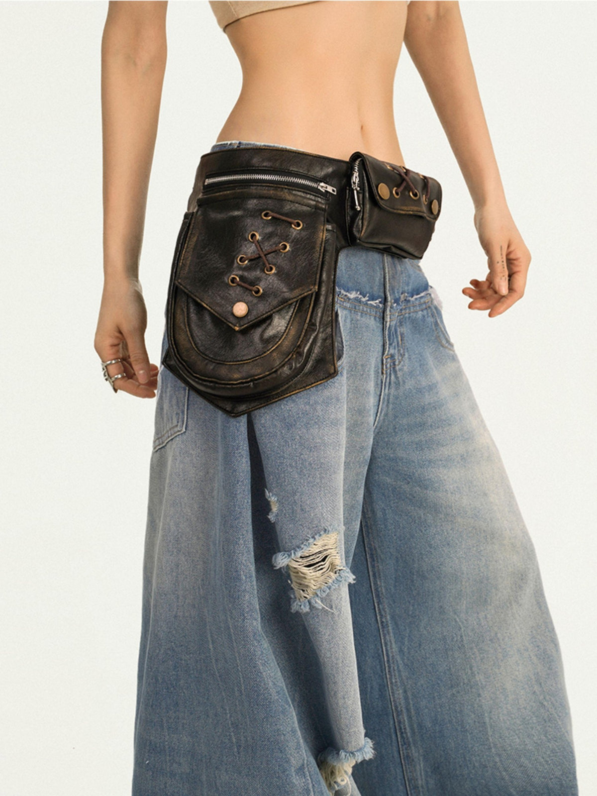 Nico Molly Retro Punk Biker Leather Waist Corset Belt Unique Design Women&