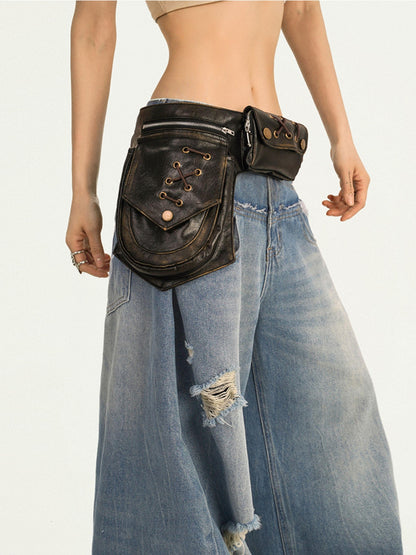 Nico Molly Retro Punk Biker Leather Waist Corset Belt Unique Design Women&