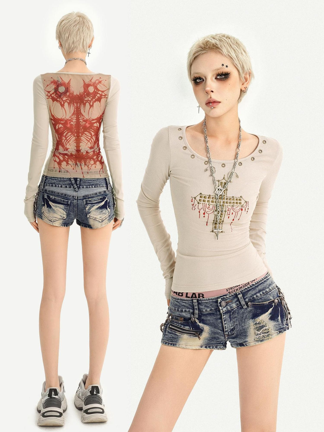 Nico Molly Retro Rhinestone Cross Backless Slim Fit Women&