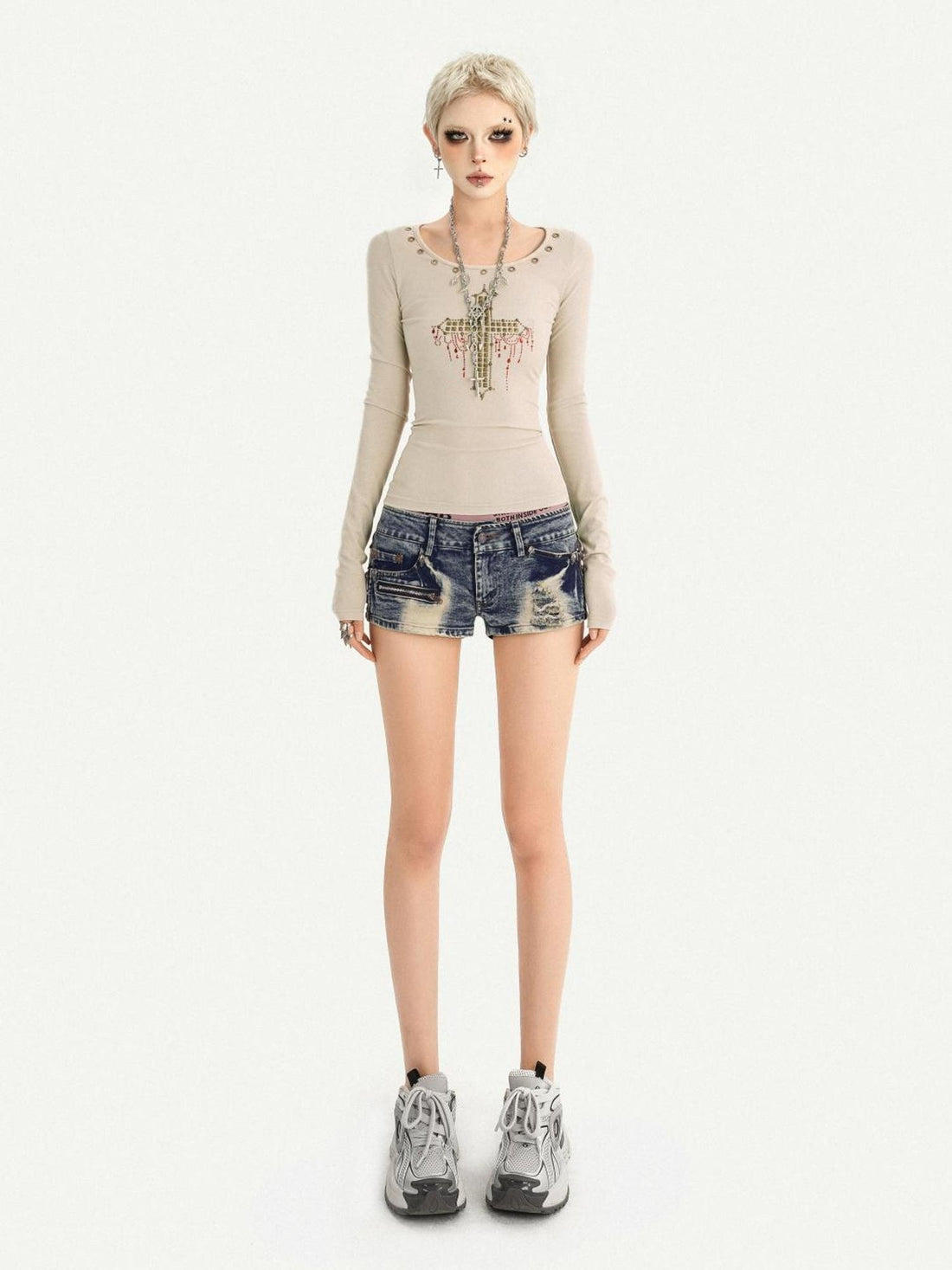 Nico Molly Retro Rhinestone Cross Backless Slim Fit Women&