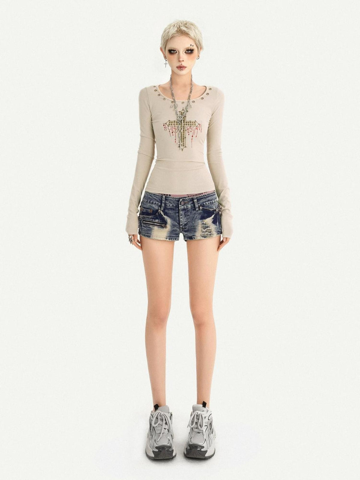 Nico Molly Retro Rhinestone Cross Backless Slim Fit Women&