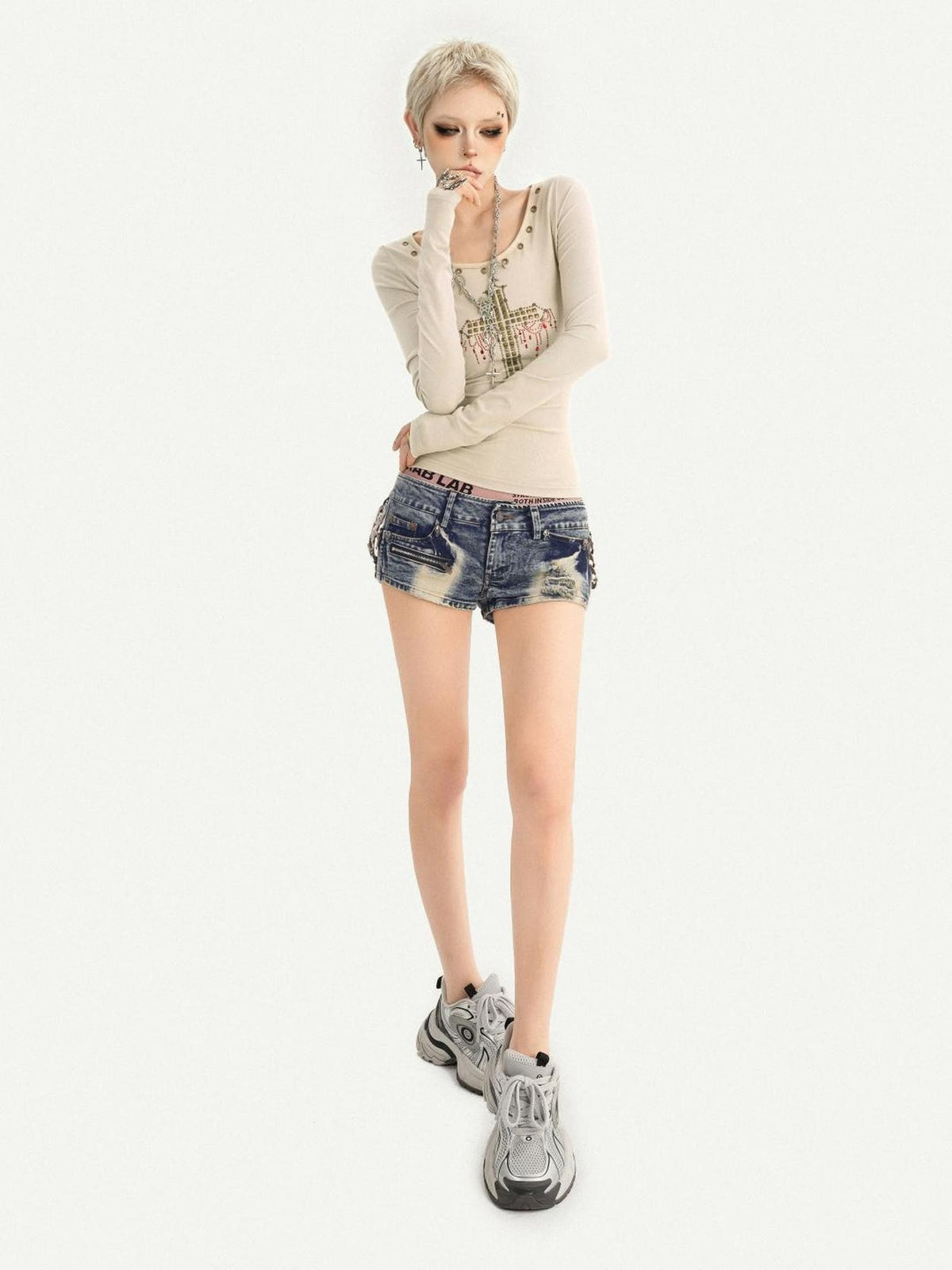 Nico Molly Retro Rhinestone Cross Backless Slim Fit Women&