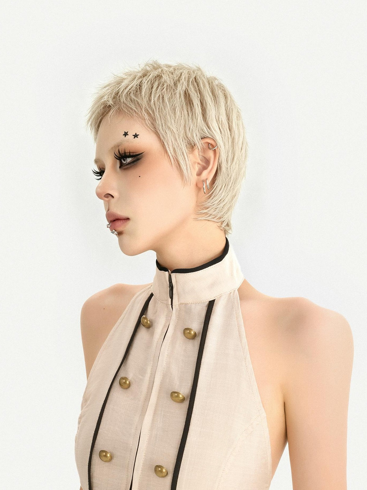 Nico Molly Retro Royal Stand Collar Backless Double Breasted Fitted Women&